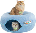 Cattasaurus Peekaboo Cat Cave Donut for Multiple & Large Cats up to 30-45 lbs, 3-in-1 Self Warming Cat Bed, Tunnel & Scratcher for Indoor Cats, Washable & Detachable Small Dog Bed (Blue, Large)