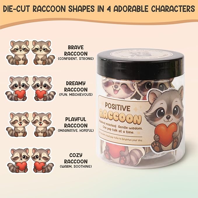 Miarita Positive Raccoon Jar – 60 Positive Affirmation Cards for Women, Mindfulness Cards, Stress Relief & Self Care Gifts for Women, Teen Girl, Birthday Gift for Her, Friendship Gift, Raccoon Gifts