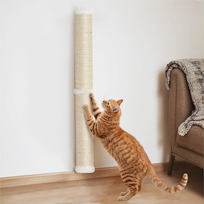 Aechonow 34'' Wall Cat Scratching Post, Wall Mounted Cat Scratcher for Indoor Cats, Tall Sisal Pole for Large Adult Cat Pet Climb Stretch Walk