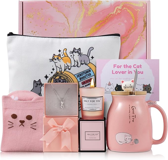 Cat Mom Gifts For Women, Cat Lover Gifts for Women, Lovers, Crazy Lady - Funny Cats Themed Gift Set for Birthday, Mother's Day, Cute Basket Stuff For Moms, Friends, Girls, Daughters, Sister