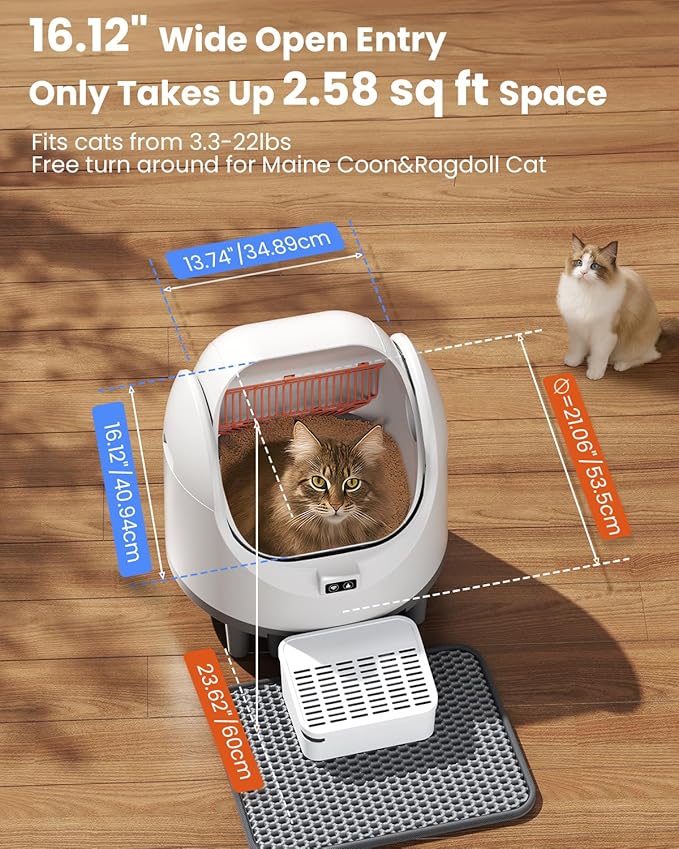 Automatic Cat Litter Box, Electric Large Open-Top Self Cleaning Litter Box for Multiple Cats, Smart APP Control, Multiple Safety Sensors, 1 Rolls Bags & 1 Mat, Arenero para Gatos Autolimpiable