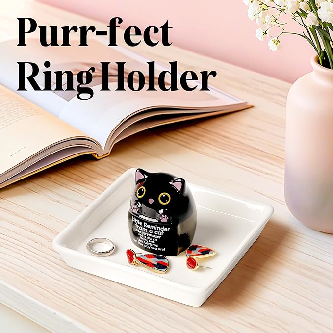 PUDDING CABIN Cat Gifts for Women Ring Holder Stay Pawsitive Motivational Gifts for Women Mom Friend Sister, Birthday Mothers Day Gifts for Cat Mom, Inspirational Gifts for Black Cats Lovers