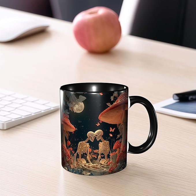 FyLybois Skull Coffee Mug Ceramic Coffee Cup with Handle Microwave Safe for Home or Office Gifts for Women and Men (Mushroom)
