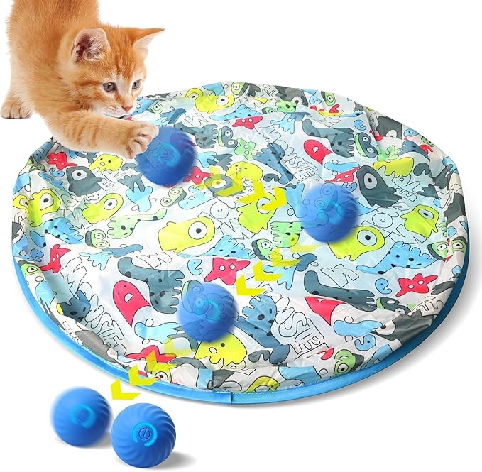 Interactive Cat Toy Ball, Fast Rolling in Pouch, Motion Activated, Hide and Seek, Indoor Exercise
