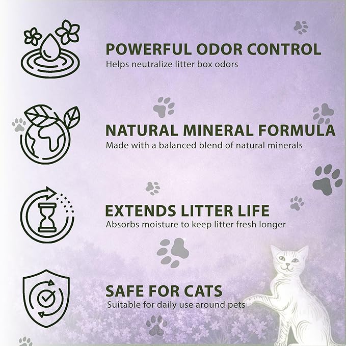 Cat Litter Deodorizer Powder - Litterbox Odor Eliminator - Smell Absorber for Litter Box and Scent Neutralizer (7 oz, Lavender)