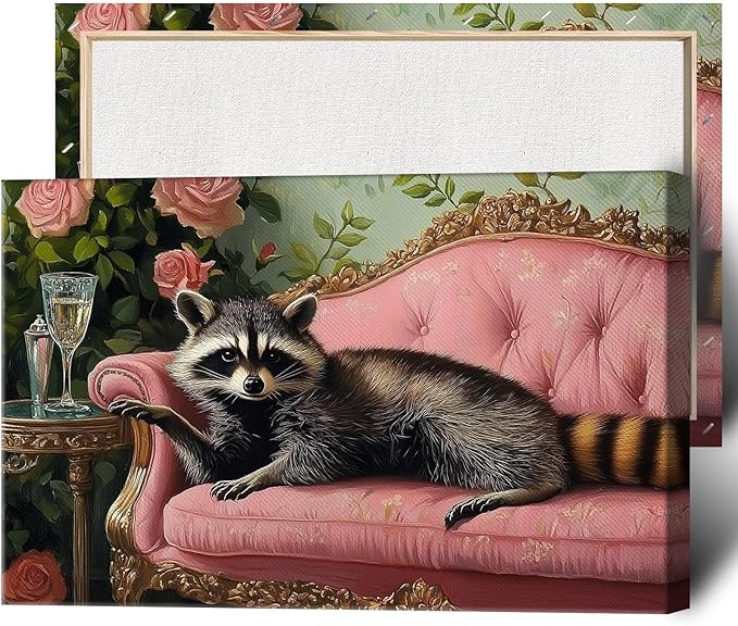 Raccoon With Martini Wrapped Framed Print Poster Whimsical Animal Art Bar Cart Decor Wall Art Room Decor Aesthetics Ready To Hang 12X18 inch