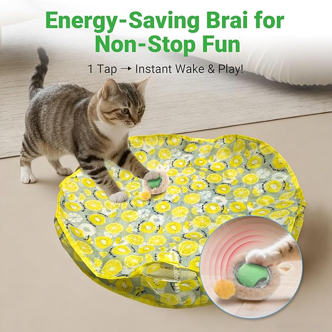 Interactive Cat Toys for Indoor Cats Fast Rolling Ball, Automatic Motion Activated Ball, Hide and Seek for Indoor Exercise Toys, Real Bird Squeaky for Kitten Exercise Kicker (Yellow)