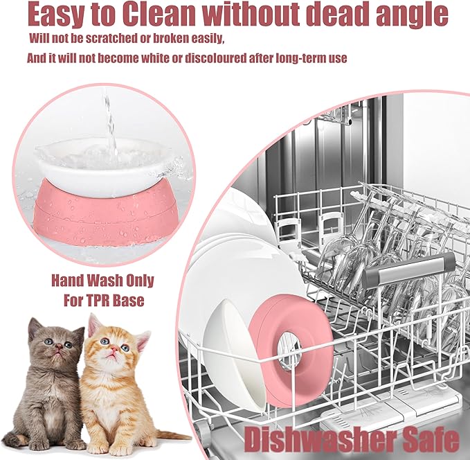 French Bulldog Food Bowl- Slanted Tilted Pug Food Water Bowl,Cat Bowl- Feeder for Frenchie/Shih Tzu/Flat Faced Small Dogs/Puppies/Cats (Pink, 4 Cup)