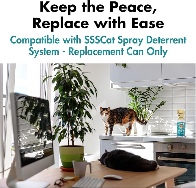 CatOFF Pack of 4 Refill Compatible with SSSCAT Indoor Cat Deterrent Spray System, Made in USA, 3.89 oz / 115 ml