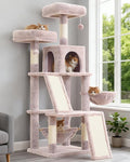 Gitelsnour Multi-Level Cat Tree for Indoor Cats, Cat Tower with 2 Scratching Boards, 2 Plush Padding Platforms, Cat Condo House with Hammock, Basket, Muchroom GCT022MU