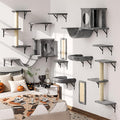 12-in-1 Cat Wall Shelves, Wall Mounted Cat Climber with Condo House, Scratching Post, Bridge Ladder, Space-Saving Indoor Play Furniture for Kittens, Dark Gray