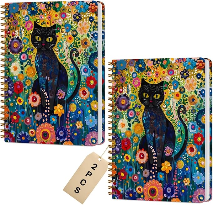 2 Packs Cat Spiral Notebook Aesthetic College Ruled Journaling Notebooks Cat Themed Gifts for Women Teacher Educator Cute Hardcover Notebook Journals for Writing Classroom Office Home Supplies