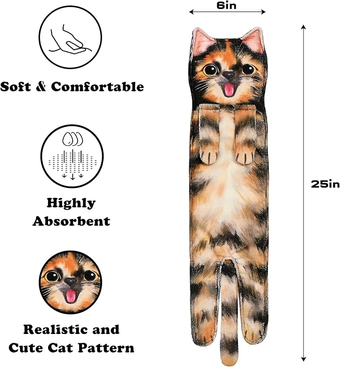 Funny Hand Towels for Bathroom Kitchen Decor - Cute Cat Hanging Hand Towel Kitchen Gadgets - Unique Housewarming Birthday Christmas Cat Lover Gift Ideas for Women Mom Lady Adults