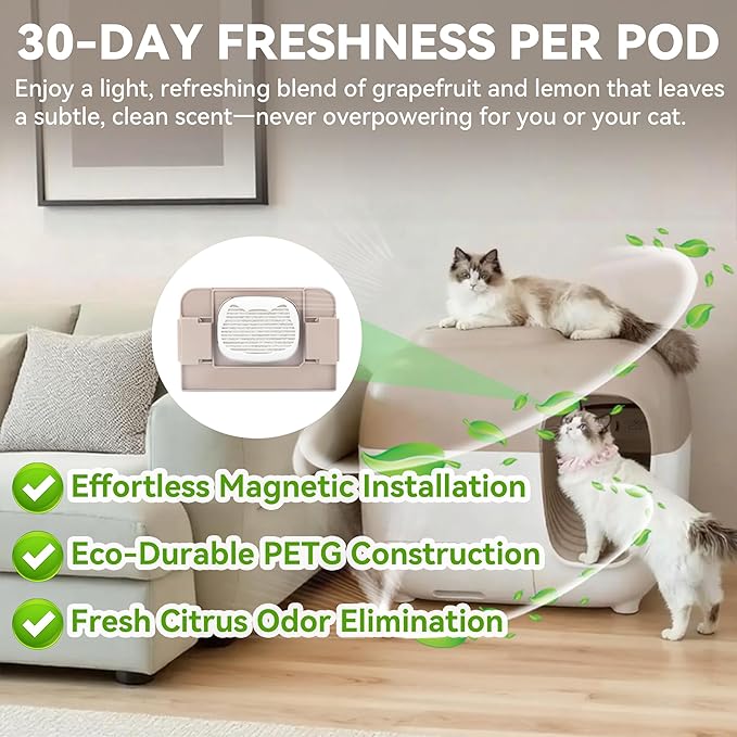 4-Pack Fragrance Box Deodorizer for Snow+ Automatic Cat Litter Box, Odors Remover Compatible with PetSnowy Self-Cleaning System, Grapefruit-Lemon
