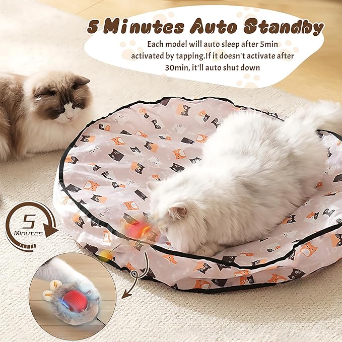 Interactive Cat Toys with Fast Rolling Cat Ball in Pouch, Rechargeable Smart Motion Hunting Toy, Activated Moving Ball Hide and Seek Exercise Game for Indoor Bored Cats Stress Relief