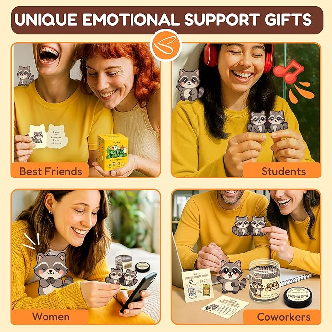 Stofinity Cute Raccoon Gifts For Women - Emotional Support Raccoon Affirmation Cards For Birthday, Christmas, Back To School Gift For Students, College Care Package For Teen Girl Gifts Trendy Stuff
