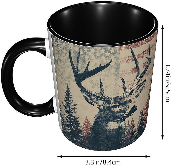 FyLybois Deer Coffee Mug Ceramic Coffee Cup with Handle Microwave Safe for Home or Office Gifts for Women and Men