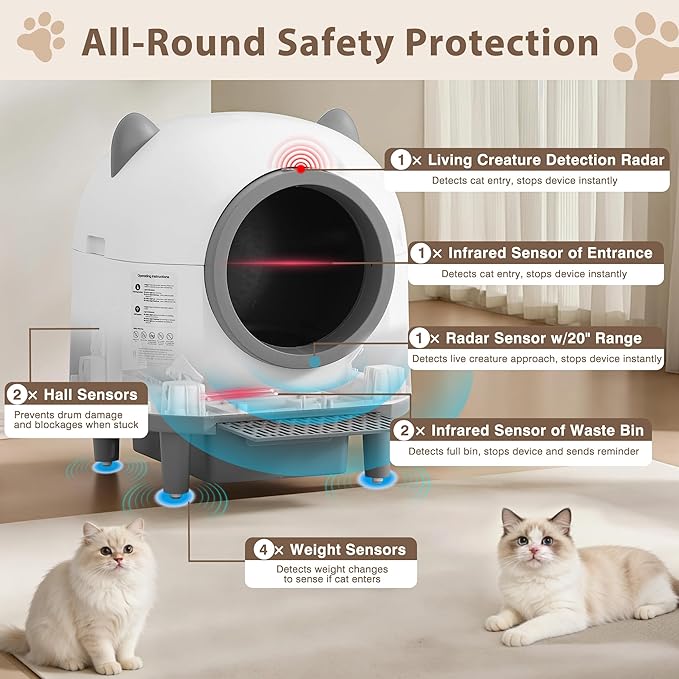 MAGIC UNION Automatic Self Cleaning Cat Litter Box for Multi-Cat Homes, App Remote Control Smart Robot Litter Box w/Multi-Sensor Safety Protection, Comes with 2 Liner Bags and 1 Scent Cartridge