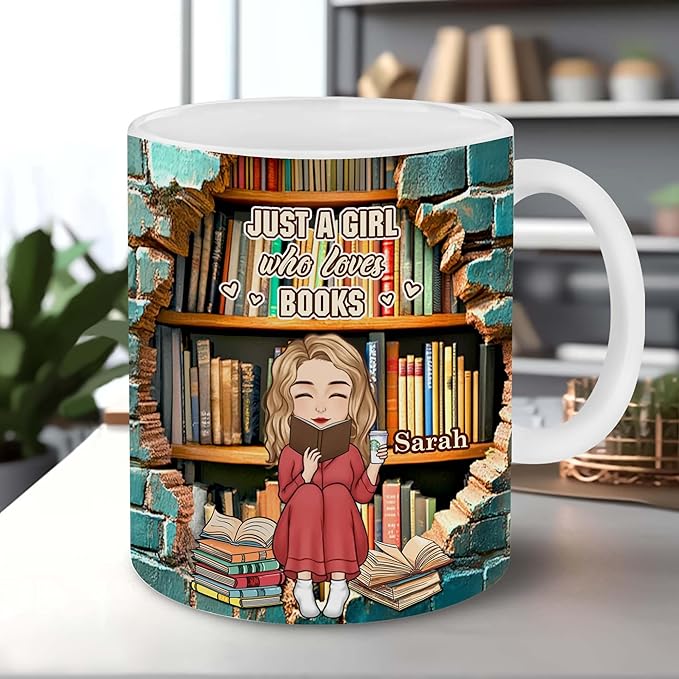 Personalized Book Lover Gifts - Book Lovers Gift For Bookworm, Readers, Librarians, Bookish - Hole In A Wall Mug Custom Avatar - Bookish Gift For Friends, Women, Her