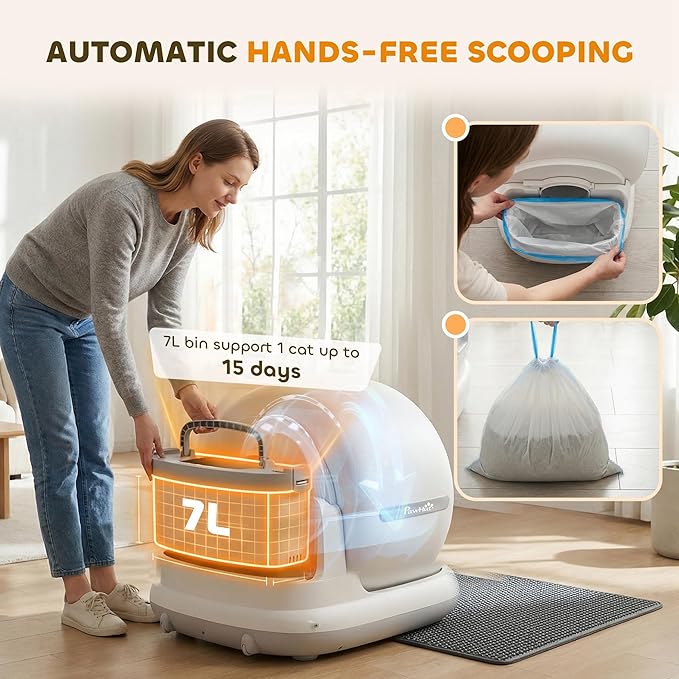 PawHut Automatic Litter Box, Self Cleaning Litter Box for Multiple Cats, 72L Extra Large, App Control, Odor & Noise Control, Safety Sensors, Deodorant Gel, Litter Mat, 1 Roll Garbage Bag