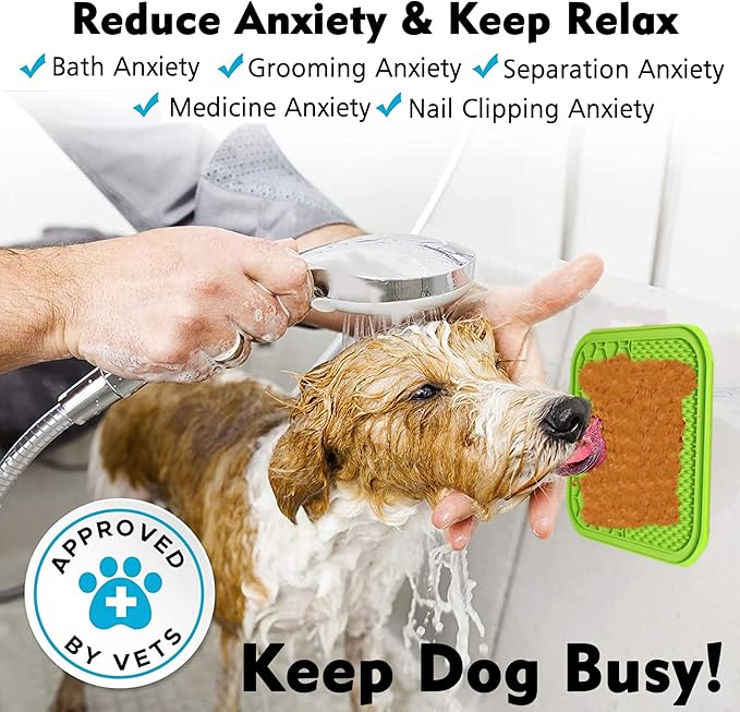 Lick Mat for Dogs, Dog Lick Mat with Suction Cups for Anxiety, Peanut Butter Dog Licking Mat Slow Feeder Dispensing Treater Lick Pad for Dogs Cats Grooming Bathing and Training (Small Green)