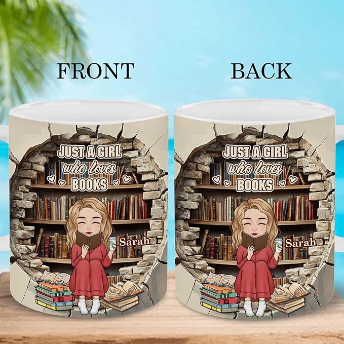 Personalized Book Lover Gifts - Book Lovers Gift For Bookworm, Readers, Librarians, Bookish - Library Bookshelf Mug With Custom Name - Bookish Gift For Friends, Women, Her