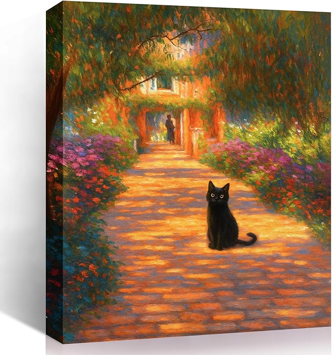 Madewell Living Van Gogh Starry Night with Funny Cat Canvas Print Wall Art - Ready to Hang, Waterproof Living Room & Bedroom Decor