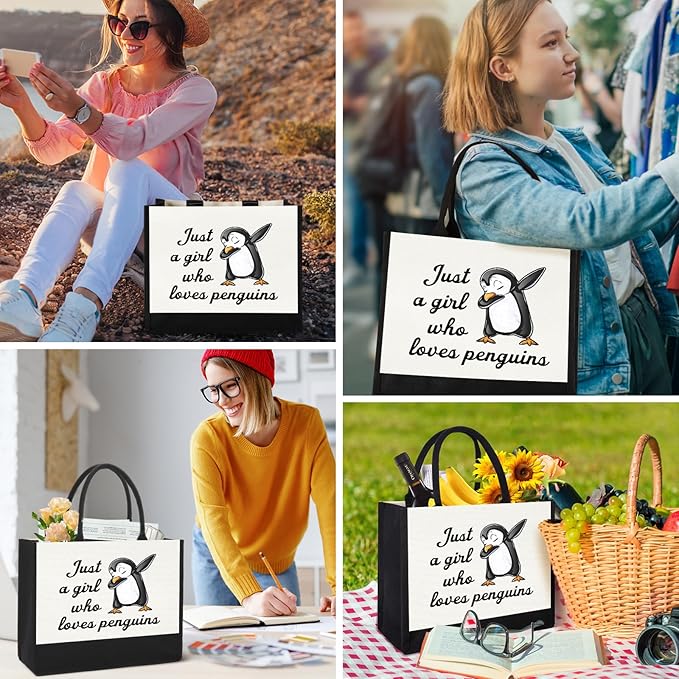 Canvas Tote Bag for Women, Cute Penguin Gifts for Penguin Lover, Animal Lover Gift Aesthetic Tote Bag Reusable Grocery Bag, Birthday Christmas Gift for Daughter Friends Sisters Who Loves Penguins