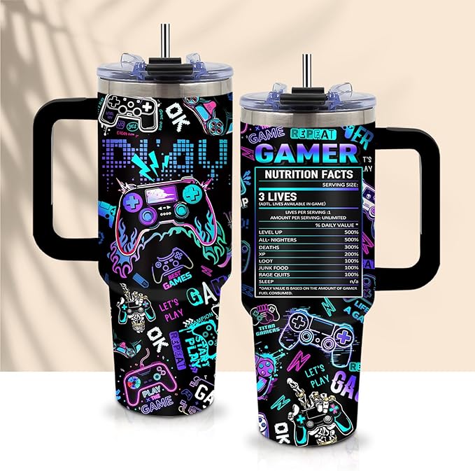Gaming Gifts for Men Boys, Gamer Gifts for Men, 40oz Gamer Tumbler Cup, Gaming Mugs, Teen Boy Gift Gamings Stuff, Gaming Gamepad Present for Son, Birthday Gift for Him Boys Gamings Cup(Style2)