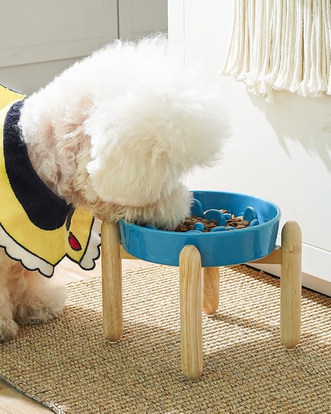LE TAUCI Ceramic Slow Feeder Dog Bowls for Small and Medium Breed, 1.5 Cups Elevated Dog Bowl for Fast Eaters, Puzzle Bowl for Small Dogs and Cats, Vortex Blue