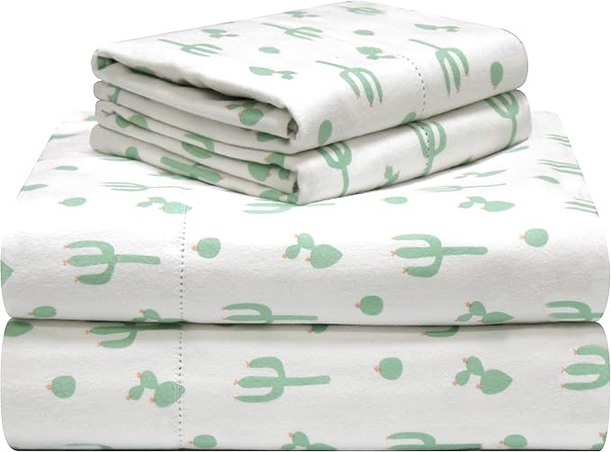 Pointehaven 180 GSM Velvet Feel Luxury 100% Cotton Printed Flannel Sheet Set, Cal King, Cactus - Warm & Cozy - Pre-Shrunk -Deep Pockets - Elastic All Around-Comfy Double Brushed -
