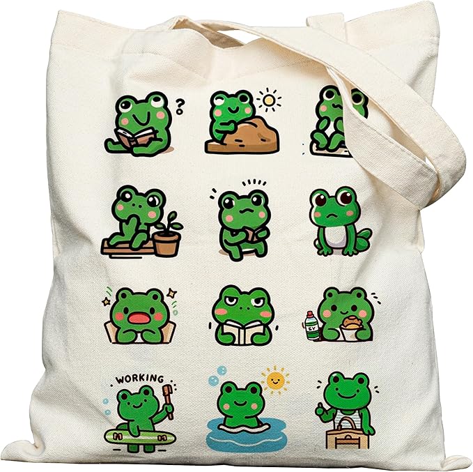 DYALE Canvas Tote Bag Double-Sided Prints with Snap Closure, Cute Tote Bag with Pocket for Shopping, Library, Work, Travel