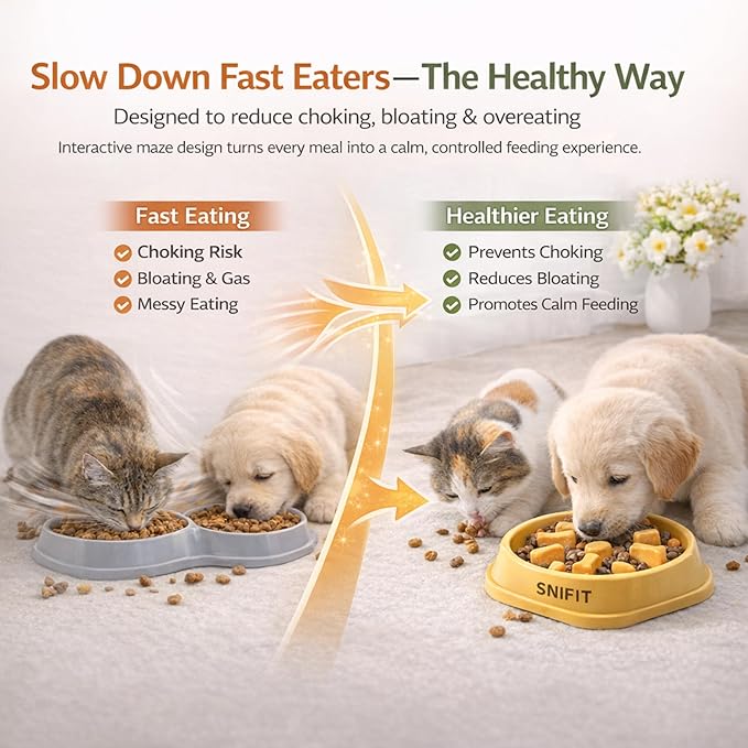 Slow Feeder Bowl for Small & Medium Cats & Dogs - Durable Slow Feeding Bowl with Non-Slip Base - Anti-Choking Puzzle Food Bowl for Dogs That Helps Mental Stimulation & Reduces Fast Eating-Blue