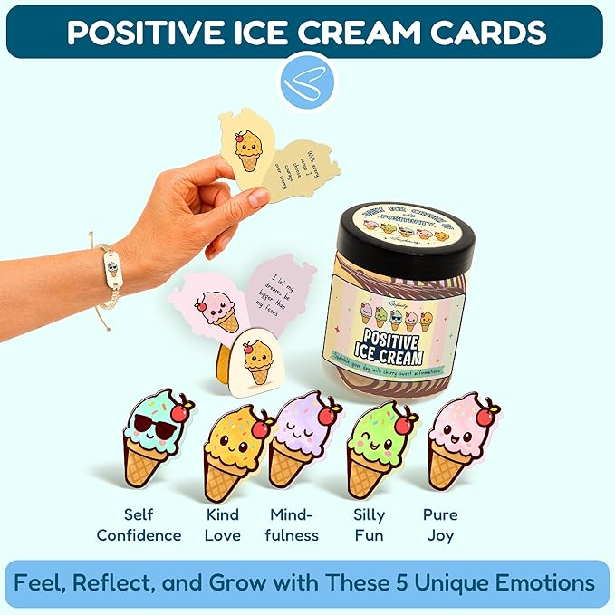 Stofinity Emotional Support Ice Cream Gifts - 60 Positive Affirmations Cards For Kids, Sweetest Day Gifts For Myself, Fathers Day, Mothers Day, Cute Christmas Gift For Teens Mood-boosting Desk Decor