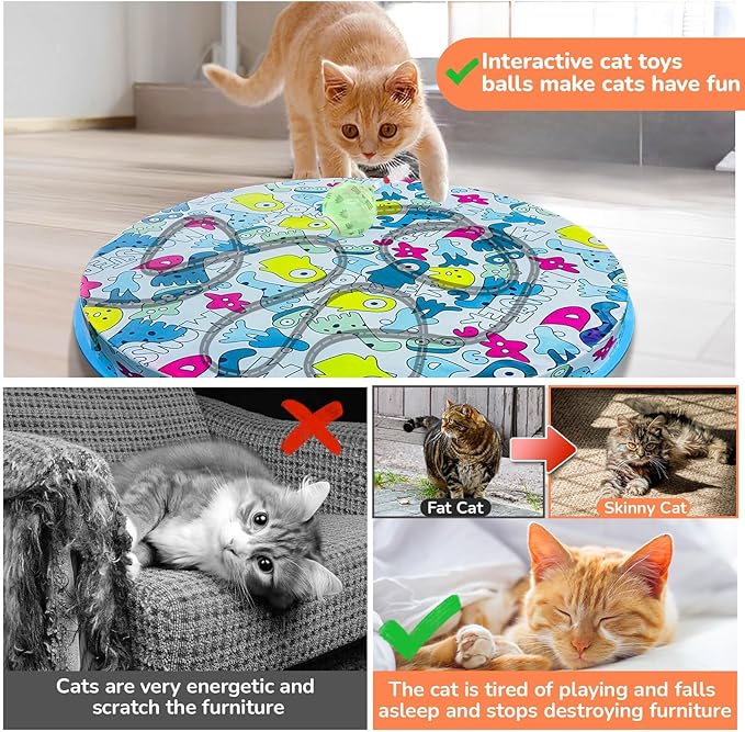Interactive Cat Toys Ball: Fast Self Rolling Ball in Pouch, Automatic Motion Activated Moving Toys Hide and Seek Game Pet Exercise Kicker Cat Toys for Bored Indoor Kittens Adult Cat