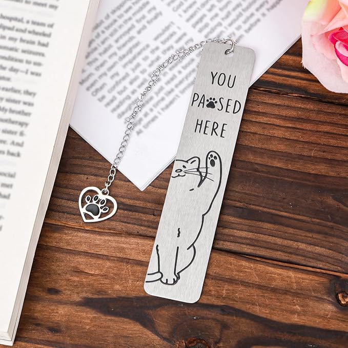 Cute Cat Bookmark, Zinc Alloy Kitten Paw Print Bookmarks Reading Gifts for Cat Lovers Funny Black Kitten Book Marks Animal Bookmark Gifts Book Accessories for Reading (Style D)