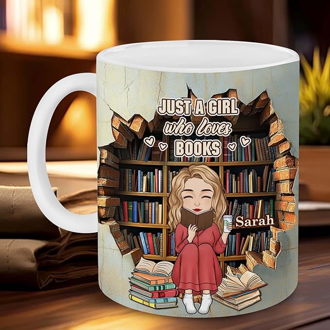 Personalized Book Lover Gifts - Book Lovers Gift For Bookworm, Readers, Librarians, Bookish - Bookshelves Hole In A Wall Mug - Bookish Gift For Friends, Women, Her