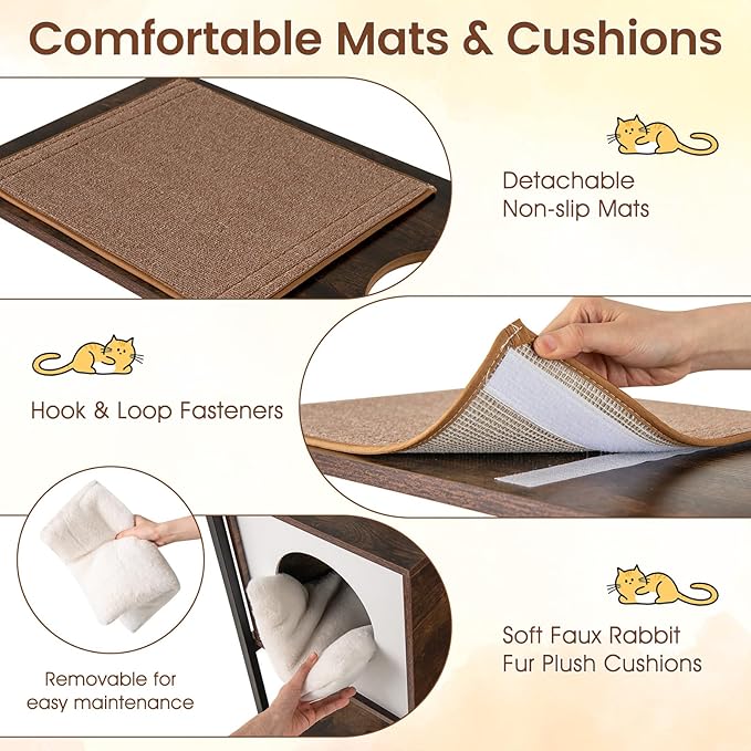 Tangkula Modern Cat Tree, 52 Inch Multi-Level Cat Tower with Metal Frame, 2 Wooden Condos, Sisal Scratching Posts, Detachable Cushion & Mats, Dangling Balls, Space Capsule Nest for Indoor Cats