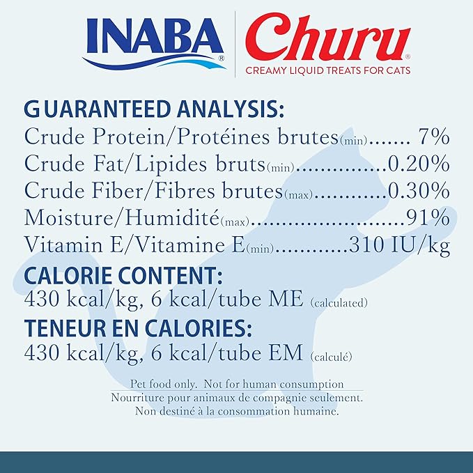 INABA Churu Cat Treats, Grain-Free, Lickable, Squeezable Creamy Purée Cat Treat/Topper with Vitamin E & Taurine, 0.5 Ounces Each Tube, 48 Tubes (4 per Pack), Chicken with Shrimp Recipe
