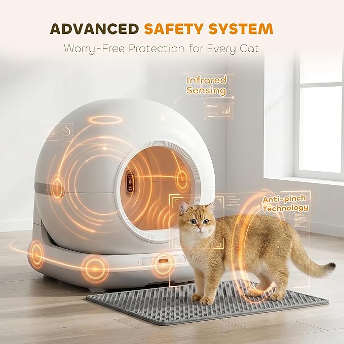 PawHut Automatic Litter Box, Self Cleaning Litter Box for Multiple Cats, 72L Extra Large, App Control, Odor & Noise Control, Safety Sensors, Deodorant Gel, Litter Mat, 1 Roll Garbage Bag