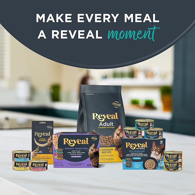 Reveal Natural Freeze-Dried Cat Treats, Single Ingredient, Grain Free, High Protein, Perfect for Training, Treating or Snacking, Tuna Fillet Bites (8 x 0.88 oz Bags)