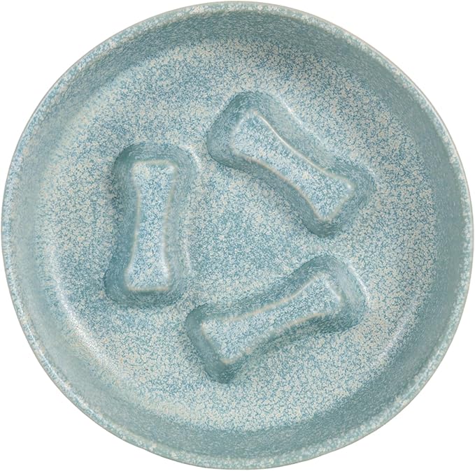 Ceramic Slow Feeder Cat Bowls 6 Inch Cute Bone Slow Feeding Dog Food Bowl,Whisker-Friendly, Anti-Vomiting Feeder for Cats and Small Dogs Non Slip Dishwasher/Microwave Safe (Blue)