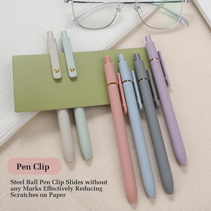 FIOVER Gel Pens, 6pcs 0.7mm Fine Point Black Ink, Smooth Writing Pens for Journaling, Nurse Aesthetic Cute Office School Supplies, Gifts for Women and Men (6Pcs Morandi-Black Ink) (Pack of 2)