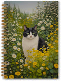 Vintage Floral Tuxedo Cat Notebook, Retro Cottagecore Daisy Flower Botanical Kitty Journal for Writing, Cat Office Supplies, Spiral Notebook 5.5x8.3 Inch