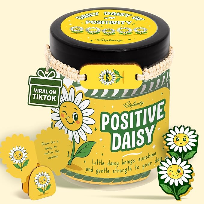 Stofinity Positive Daisy Gifts For Women - Emotional Support Flowers For Teachers Appreciation Gifts, Jar of Positive Affirmations Cards For Teens, Inspirational Gift Cute Desk Accessories