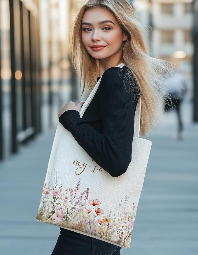 Gifts for Women, Canvas Tote Shopping Reusable Grocery Gift Bags