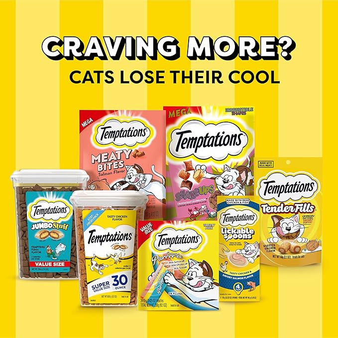 Temptations Cat Treats Classic Crunchy and Soft Cat Treats, Savory Salmon Flavor, 6.3 oz. Pouch (Pack of 10)
