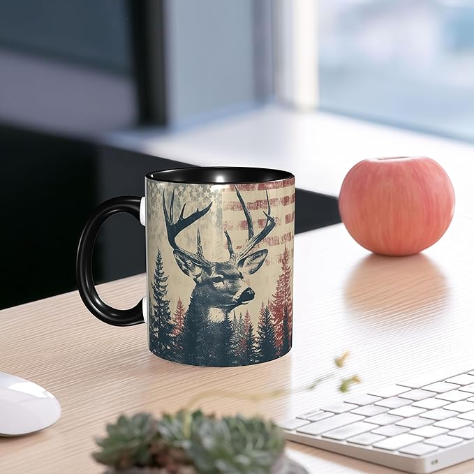 FyLybois Deer Coffee Mug Ceramic Coffee Cup with Handle Microwave Safe for Home or Office Gifts for Women and Men