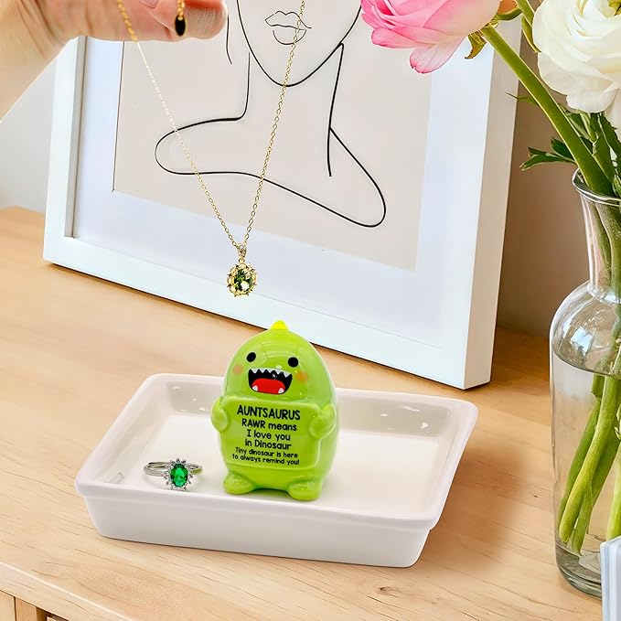 Funny Gift for Aunt Mothers Day Aunt Gifts from Niece Nephew - Auntsaurus Ring Holder for Jewelry Rings Earrings Necklace Bracelets Organizer, Mothers Day Birthday Christmas Gift for Auntie