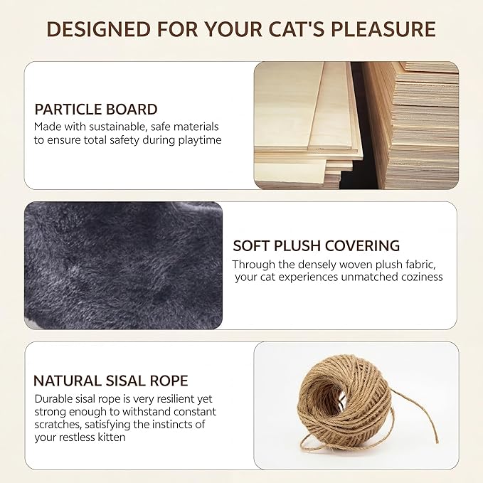 Cat Wall Shelves, Wall Mounted Cat Shelf Furniture with Plush Fabric(13 Piece Set), Cats Furniture with Moon Hammock, Condos, House, Steps, Bridge Ladder, Scratching Post, Grey